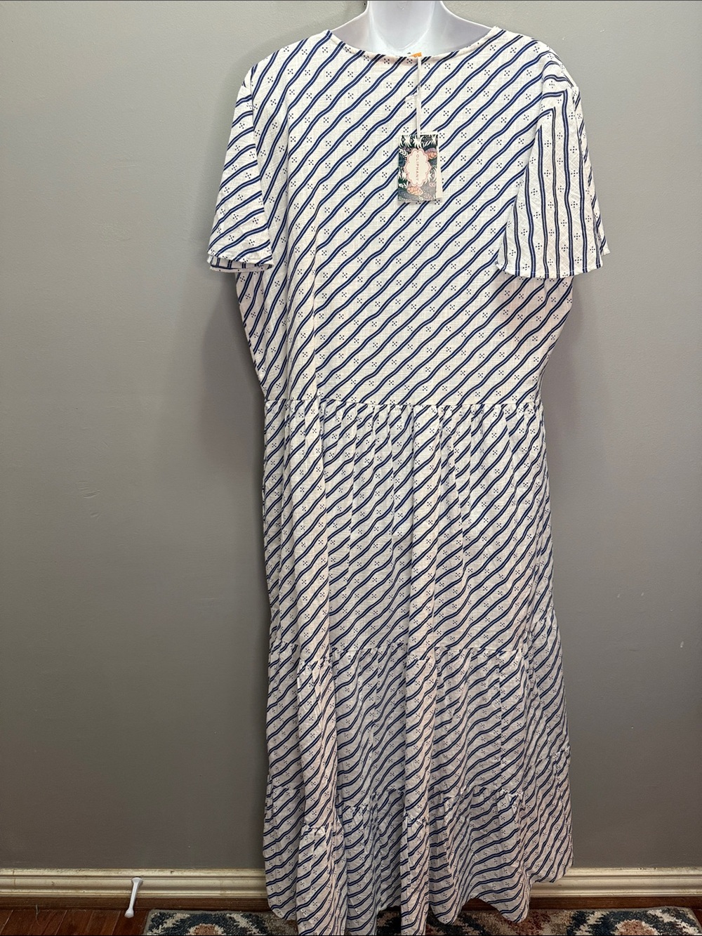 NWT OLIPHANT Tuckernuck V-Neck Flutter Sleeve Maxi Dress Dispy Navy Print XXL - Picture 4 of 6